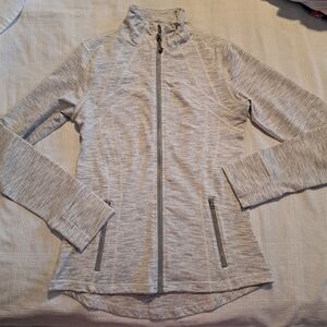 Queenieke women's size Medium full zip gray full zip up running jacket, EUC